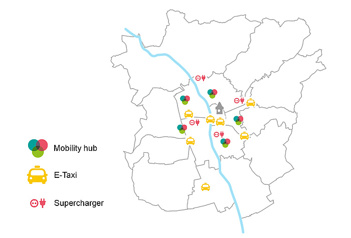 Graphic illustrating the planned tim-location in Graz. 