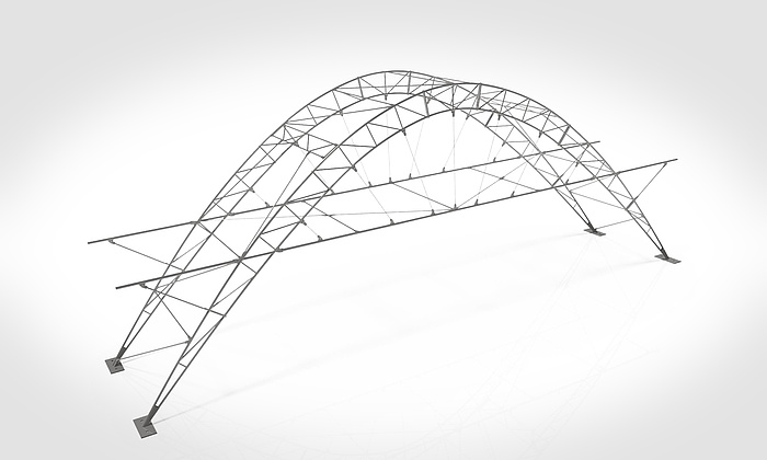 Graphical representation of an elegant arch-shaped bridge construction.
