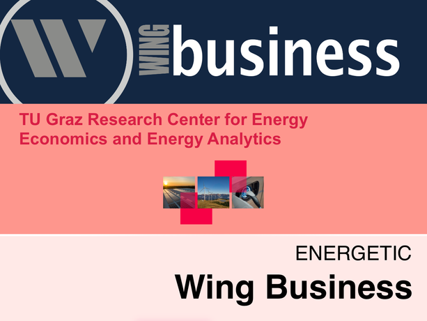 Cover of the Wing Business Magazine with a red background and the TU Graz logo.