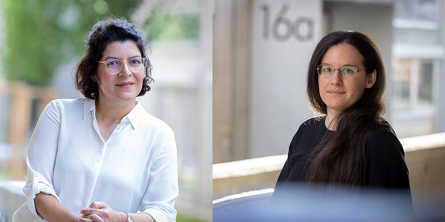 Two photos of women smiling into the camera, mounted next to each other.