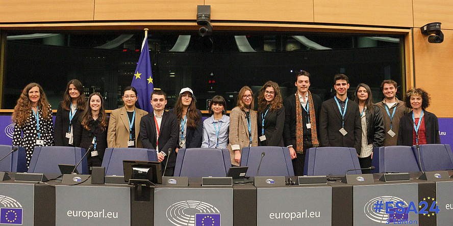 Eine Gruppe Studierender der Hochschulallianz Unite! im Europäischen Parlament