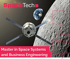 Artist's impression of the Orion spacecraft and ESA's service module in front of the Moon and Earth rising