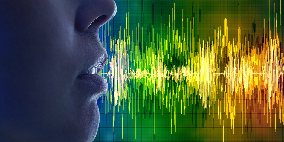 A jagged line appears to emerge from a person's mouth, symbolising sound waves.