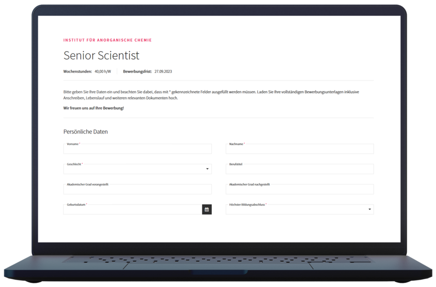 Ein Bild eines Laptop Bildschirms, worauf eine Stellenausschreibung für einen "Senior Scientist" aus dem Jobportal von ePas+ zu sehen ist. 