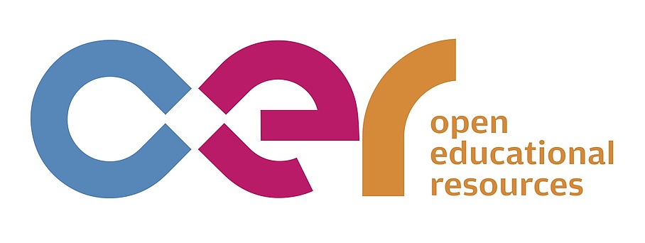 Logo der OER-Zertifizierung, ein Icon mit dem Schriftzug "Open Educational Resources"