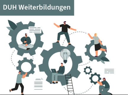 Illustration für die DUH Weiterbildungen, viele Menschen arbeiten zusammen