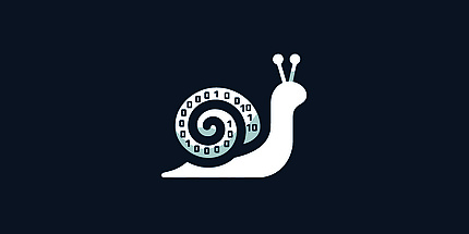 A simplified snail against a black background.