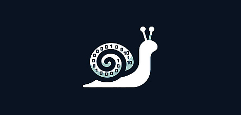 A simplified snail against a black background.